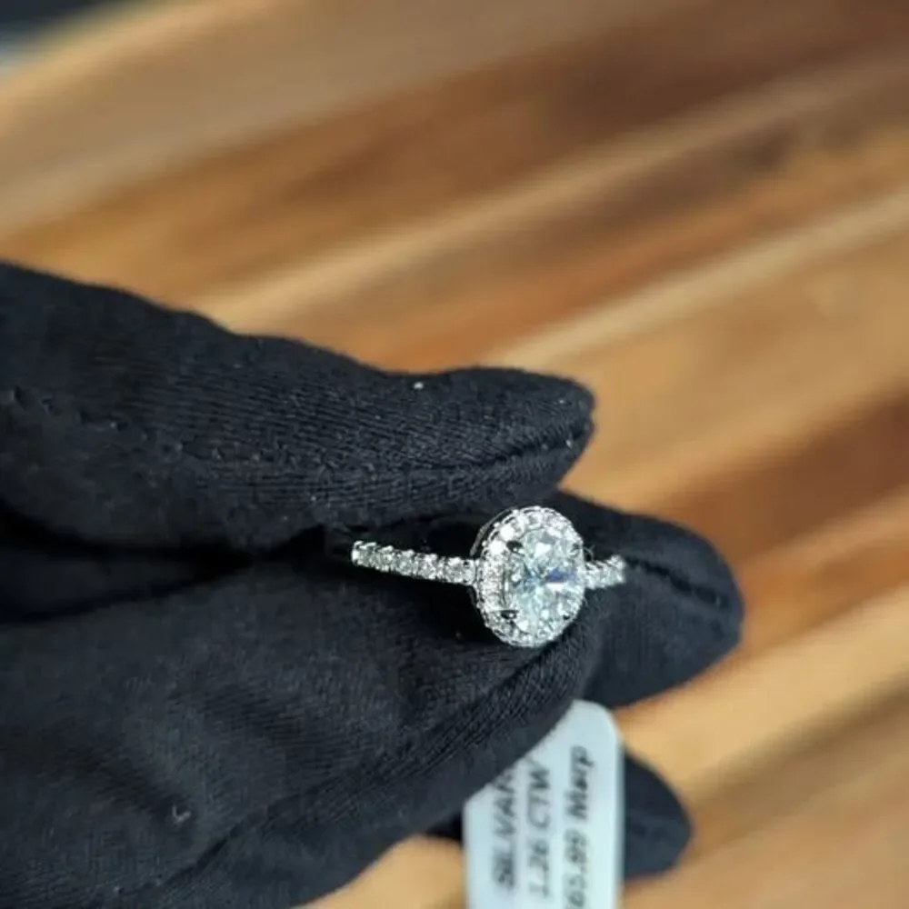 Silvara 1.26 CTW Oval Halo Moissanite Engagement Ring Size 9 Sterling Silver 925